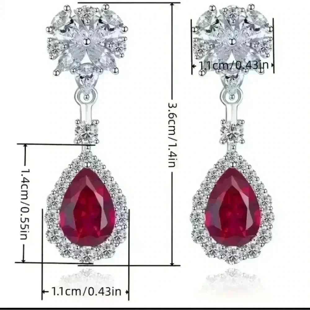 Silver plated ruby teardrop earrings. - Picture 3 of 4